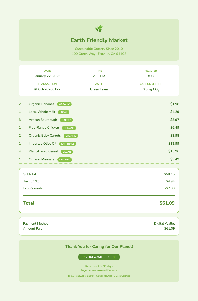 Eco friendly receipt